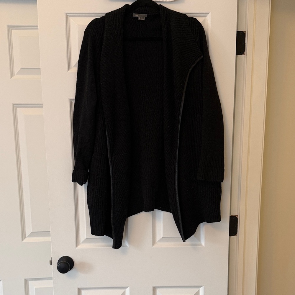 Vince Black Women's Cardigan with leather detail